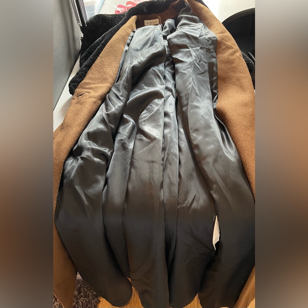 Le Château Brown Long Skater Coat with Black Faux Fur Collar & Cuffs Size M - Picture 7 of 14